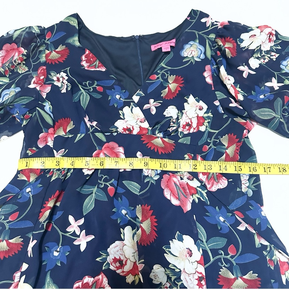 Betsey Johnson Coquette Floral Print Boho Wrap Tie Ruffle Bambi Mini Dress - Picture 8 of 9